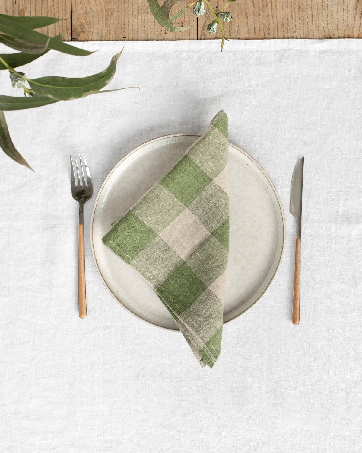 Green gingham linen napkin set of 2