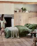 Forest green linen duvet cover