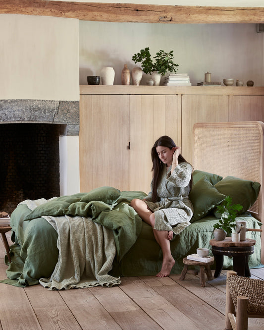 Forest green linen fitted sheet