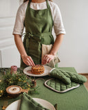 Linen oven mitt (1 pcs) in Forest green