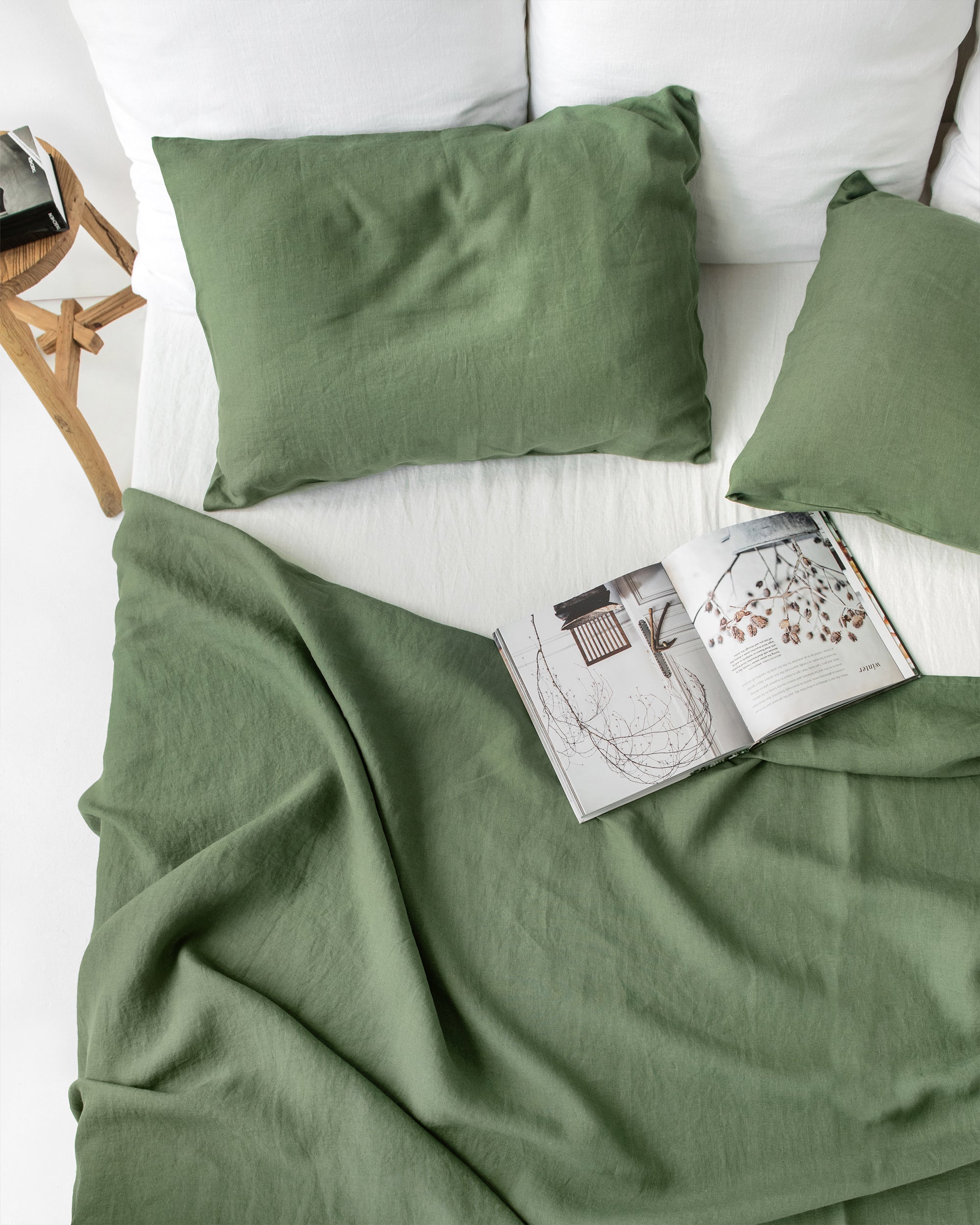 Forest green linen pillowcase