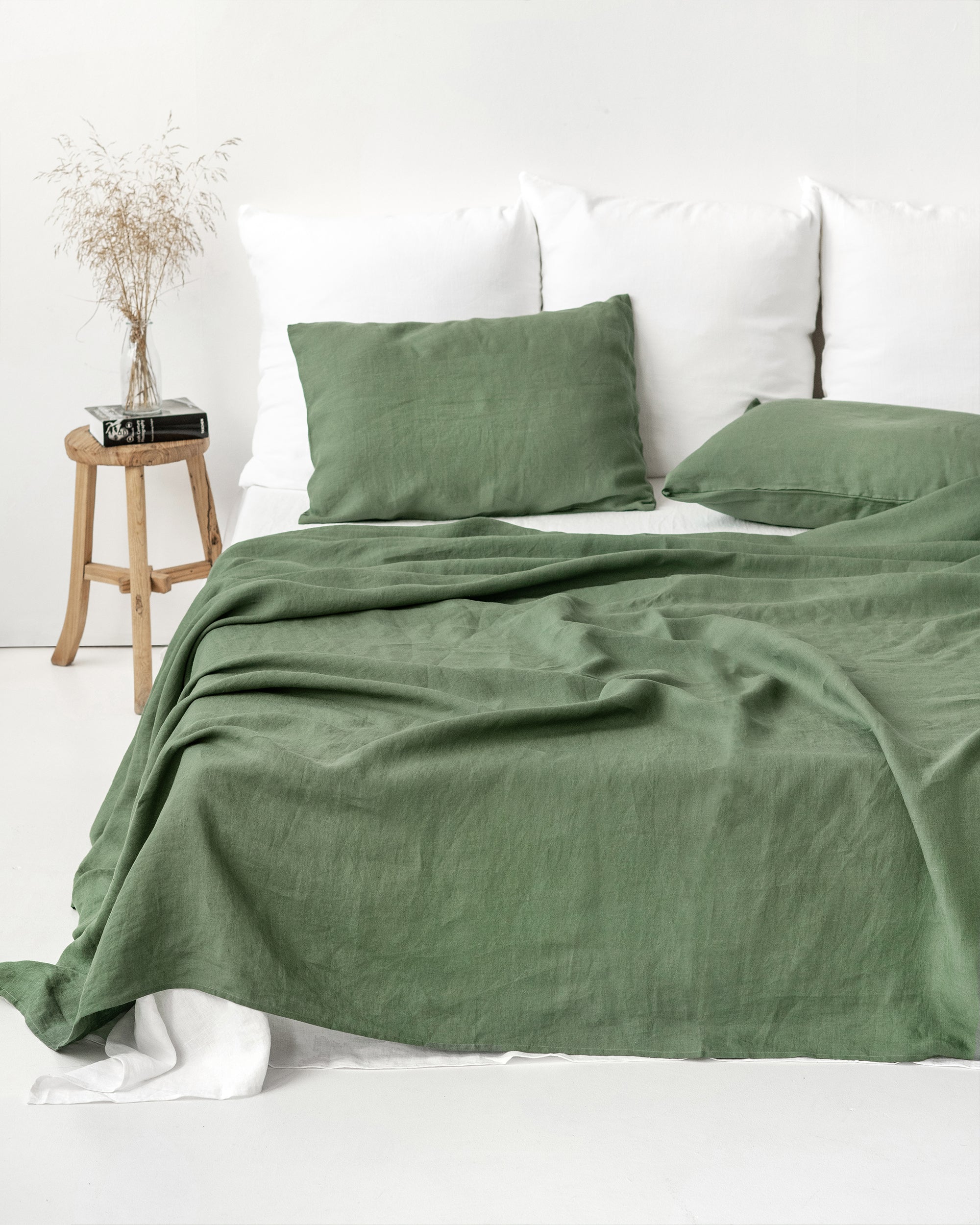 Forest green linen pillowcase