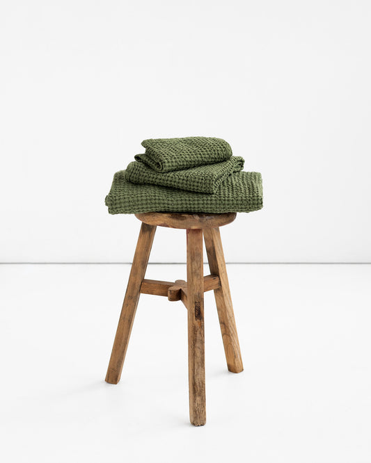 Forest green waffle towel set (3 pcs)