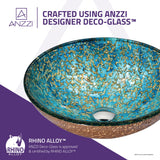 Chrona Series 17 in. Round Bathroom Vessel Sink with Stain-Resistant Non-Porous Surface in Gold/Cyan Mix Finish Glass