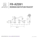 ANZZI Patriarch 5-Hole Deck Mount Tub Filler, Dual Handle Control, Integrated Hand Sprayer, Solid Brass, 1.8 GPM Flow, WaterSense Certified, Various Finishes