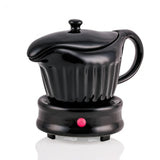 Ovente Electric Gravy Boat Warmer with 13.5 Oz Serving Ceramic Pot & Lid Cover, Sauce Boat Warmer with Easy-Pour Spout & Indicator Light Perfect for Warming up Sauce, Butter, and Cream, Black FW024589B
