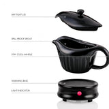 Ovente Electric Gravy Boat Warmer with 13.5 Oz Serving Ceramic Pot & Lid Cover, Sauce Boat Warmer with Easy-Pour Spout & Indicator Light Perfect for Warming up Sauce, Butter, and Cream, Black FW024589B
