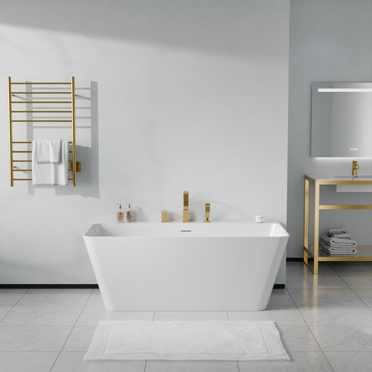 Vault Series 59 in. x 30 in. Flat Bottom Acrylic Freestanding Soaking Bathtub with Center Drain and Faucet