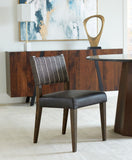 Maya 21" Dining Chair in Black Striped Linen and Black Leather with Dark Legs