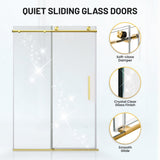 Mountain 60 in x 76 in. Reversible Frameless Sliding Deco-Glass Shower Door with Soft-Close System - Multiple Finishes