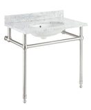 ANZZI Verona 34.5" Wall Mounted Console Sink (34" H), Scratch-Resistant Carrara White Stone Countertop, Ceramic Sink, Optional Frame Finishes