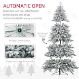HOMCOM 8ft Artificial Flocked Christmas Tree with Snow Tips, Easy Assembly, Hinged Xmas Tree for Home Office Holiday