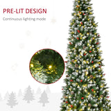HOMCOM 9ft Pre-Lit Snow-Dipped Artificial Christmas Tree with Realistic Branches, 460 LED Lights, Pine Cones, Red Berries and 1298 Tips