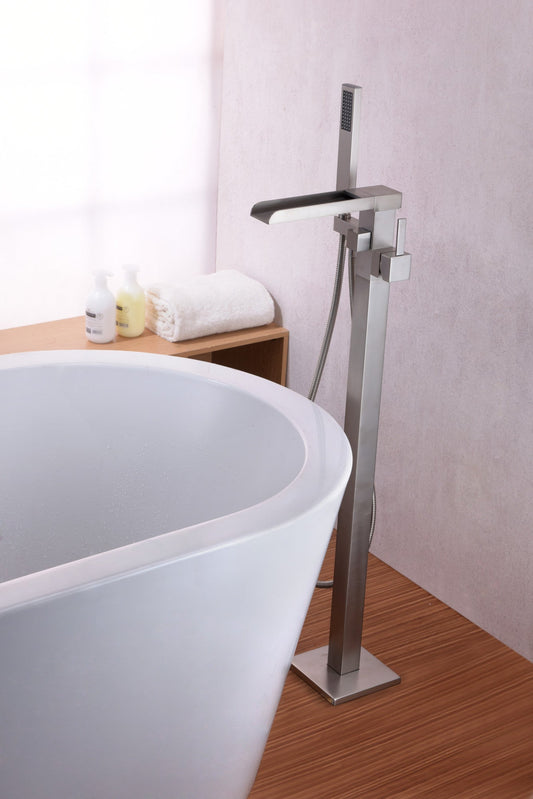 ANZZI Union Floor Mount Tub Filler (41" H), 2-Handle Control, 60" Hand Sprayer, Solid Brass, cUPC Certified, Various Finishes