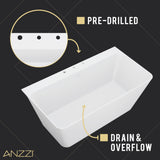 Vault Series 59 in. x 30 in. Flat Bottom Acrylic Freestanding Soaking Bathtub with Center Drain and Faucet