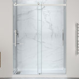 Stellar Series 76 in. x 45-48 in. Sliding Frameless Shower Door with Alcove Shower Base - Multiple Finishes