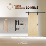 Mammoth Series 36 in. x 84 in. All Natural Finish MDF Interior Sliding Barn Door with Hardware Kit in Matte Black