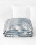 Gray blue gingham linen duvet cover