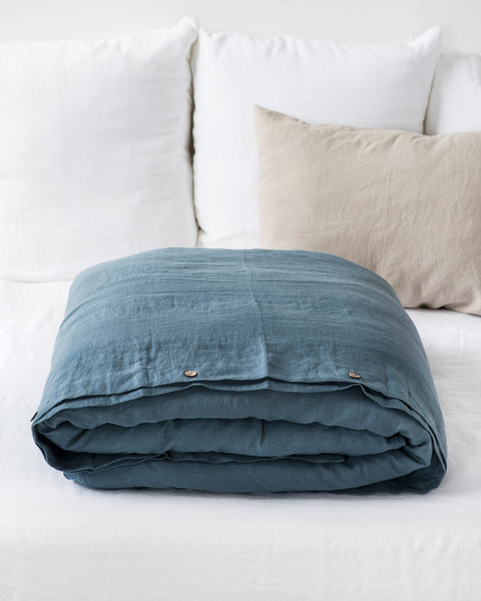 Gray blue linen duvet cover