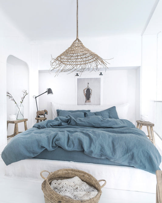 Gray blue linen duvet cover
