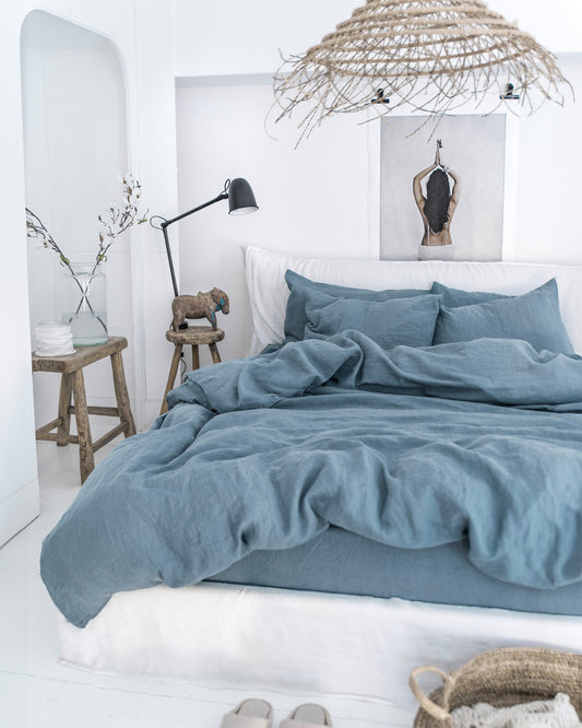 Gray blue linen sheet set (4 pcs)