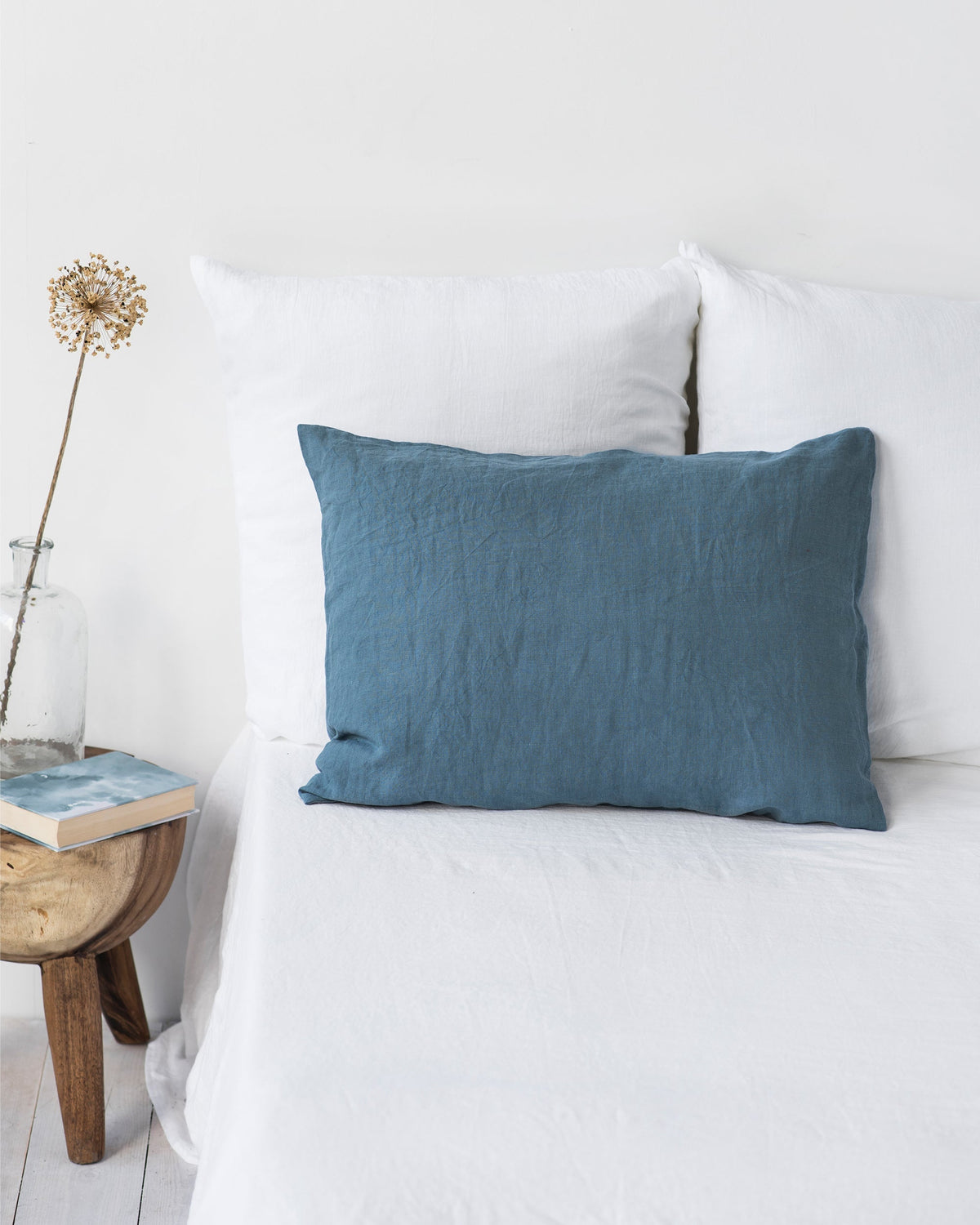 Gray blue linen pillowcase