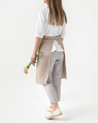 Linen bib apron in traditional gray stripes