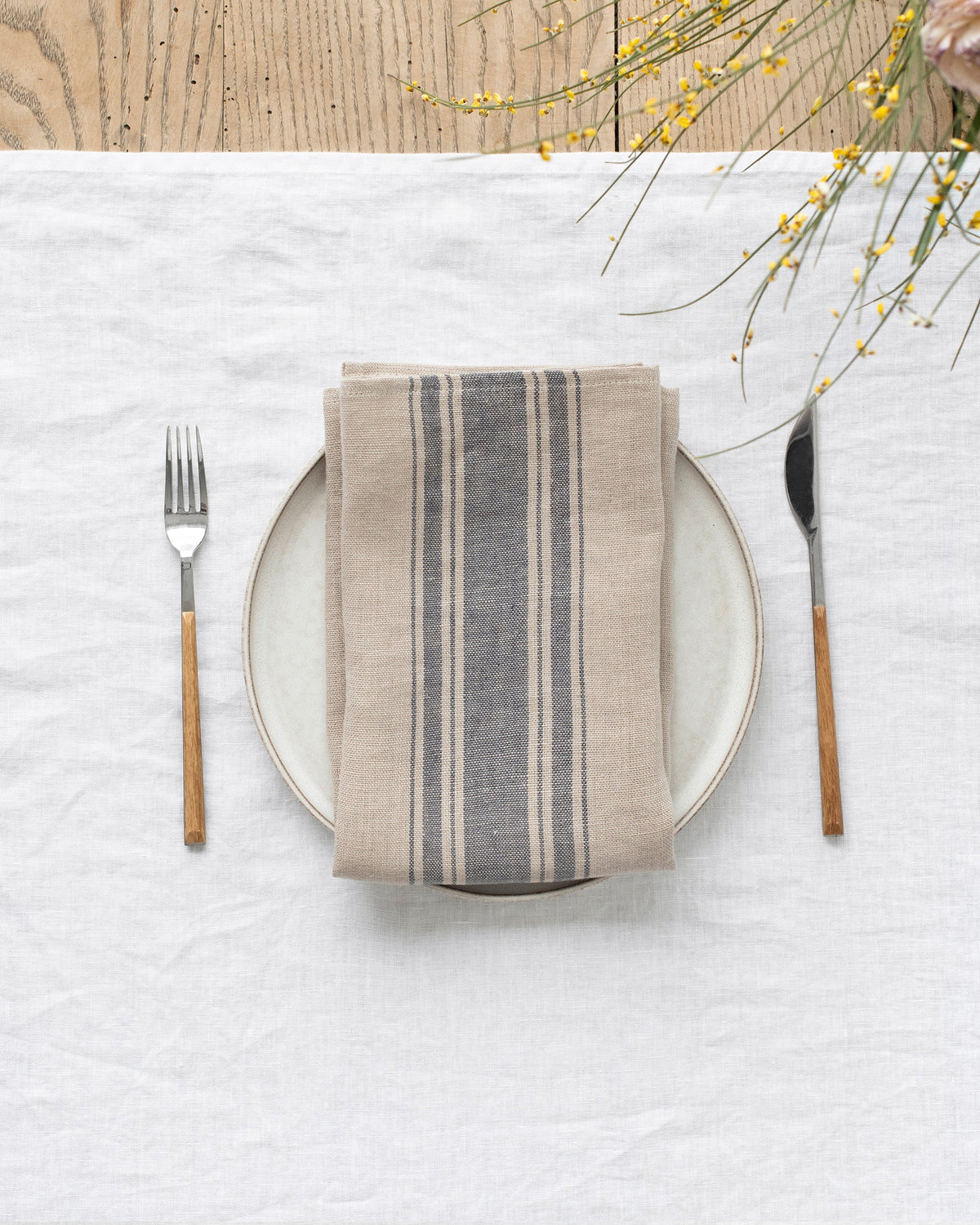 Gray striped traditional linen napkin set of 2