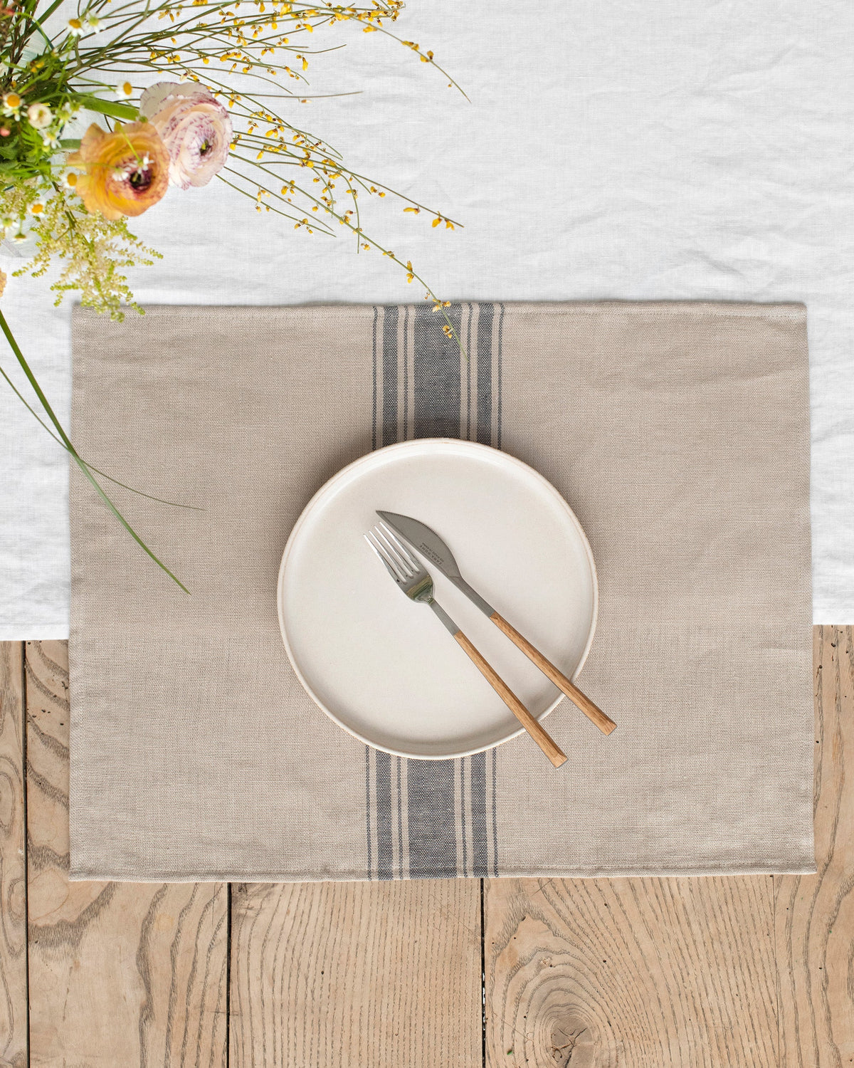 Gray striped traditional linen placemat set of 2