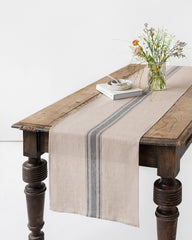 Linen table runner in traditional gray stripes