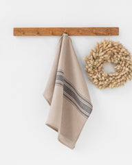 Linen tea towel in traditional gray stripes