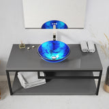 Belissima Series 17 in. L x 17 in. W  Round Bathroom Vessel Sink in Stellar Blue Finish Glass with Chrome Pop-Up Drain