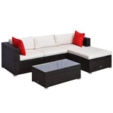Outsunny 5-Piece Deluxe Rattan Outdoor Patio Furniture Set, Sectional Wicker Couch with Coffee Table - Cream White