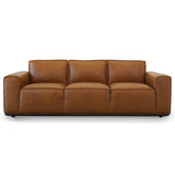 Hanky Mid-Century Modern Genuine Tan Leather Sofa