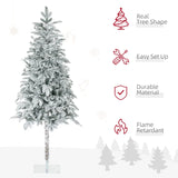 HOMCOM 6' Artificial Flocked Christmas Trees, with Snow Frosted Branches, Auto Open, Steel Base