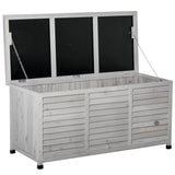 Outsunny 75 Gallon Deck Storage Box Wooden Outdoor Furniture Aerating Gap Weather-Resistant Gray