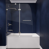 Herald Series 48 in. x 58 in. Frameless Hinged Tub Door with Clear Tempered Glass and Tsunami Guard