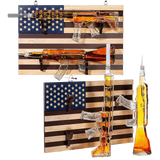 2 Gun Whiskey Decanters Set AR15 and AK47 Gun Decanter 1000ml American Flag Wall Rack by The Wine Savant - Veteran Gifts, Gun Lover Gifts, Tik Tok Gun Decanter, Military Gifts