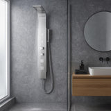 VISOR Series 60 in. 4-Jetted Full Body Shower Panel System with Heavy Rain Shower and Spray Wand in Brushed Steel