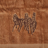 3PC 3-Horse Embroidered Towel Set, Mocha