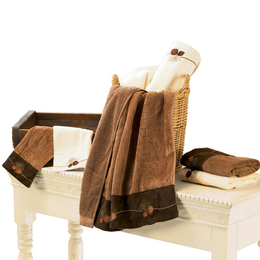 3PC Embroidered Pine Cone Towel Set