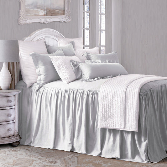 Luna Washed Linen Bedspread Set, Light Gray