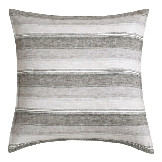 100% European Flax Linen Variegated Stripe Euro Sham, Charcoal