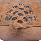 Genuine Leather Studded Basket Weave Pillow