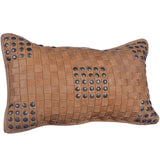 Genuine Leather Studded Basket Weave Pillow