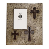Distressed 3-Crosses Picture Frame, Cream