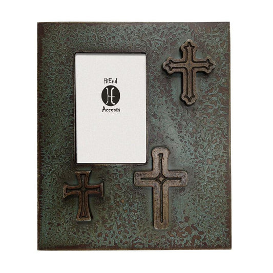 Distressed 3-Crosses Picture Frame, Turquoise