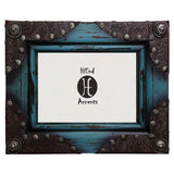 Painted Distressed Wood w/ Leather Corners Picture Frame