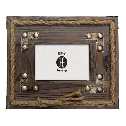 Wood w/ Metal Stripes & Rope Picture Frame