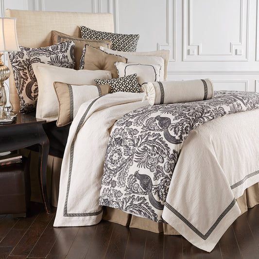 Augusta Matelassé Neckroll Pillow w/ Greek Key Trim